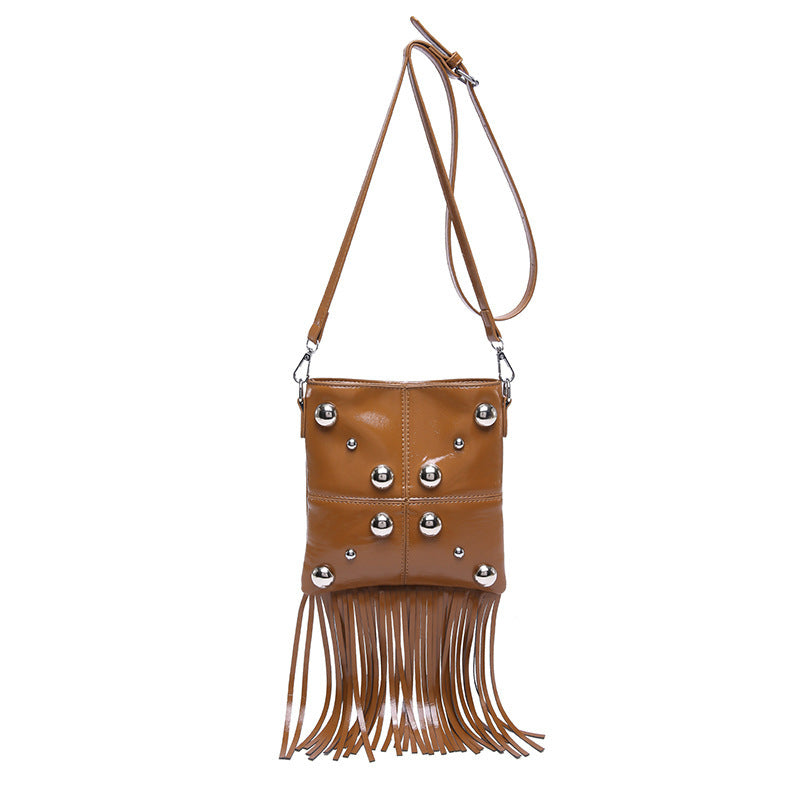 Studded Shoulder Tassel Trendy Crossbody Bag