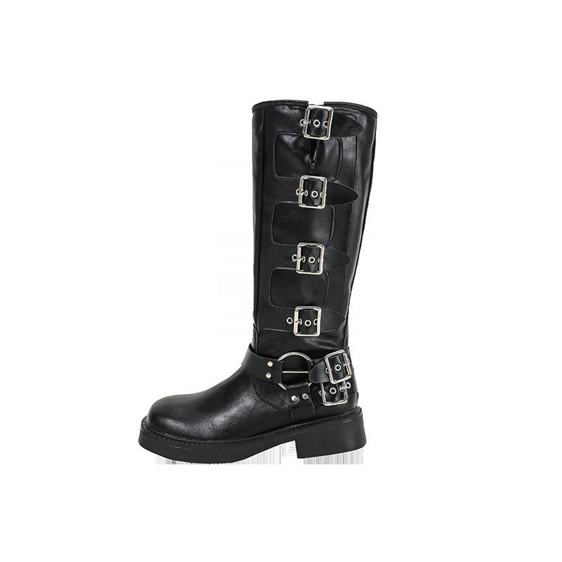 Women's Genuine Leather Chunky Heel Martin Boots