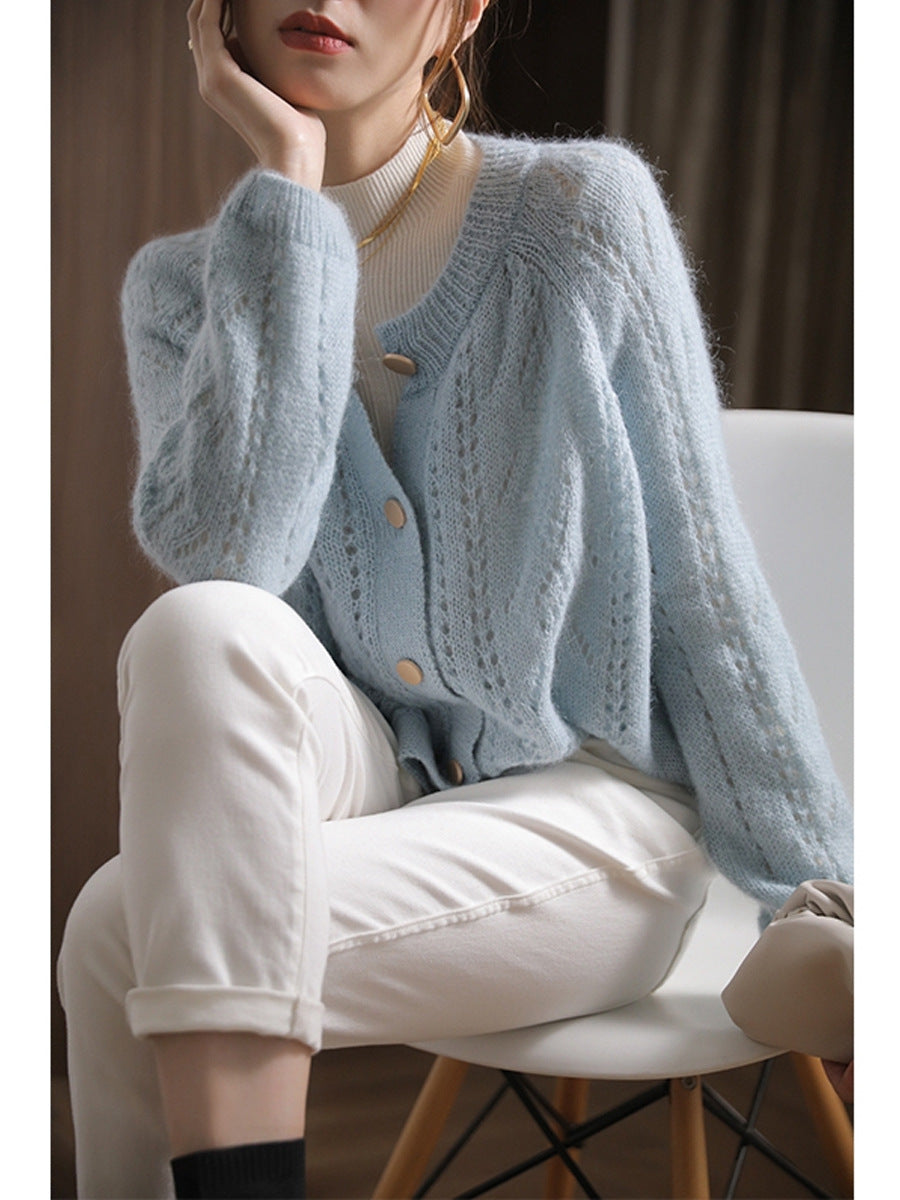 Loose and Relaxed Hollow Soft Knitted Cardigan in Lazy Style