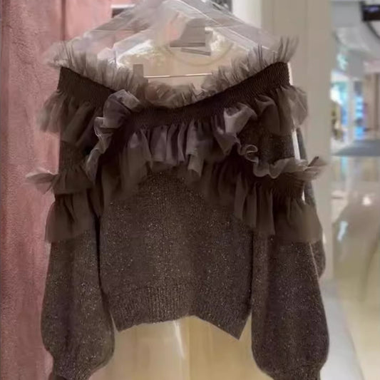 Korean-style Elegant Ruffled Hem Knit Sweater