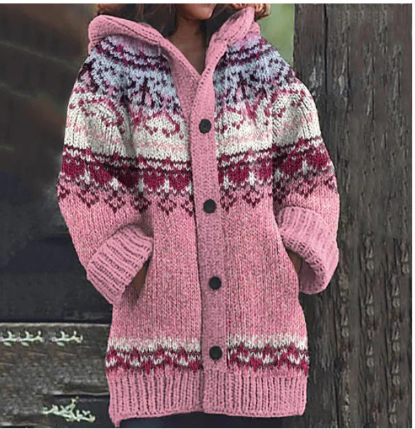 3D Printed Thickened Hooded Cardigan Sweater – Autumn and Winter Coat