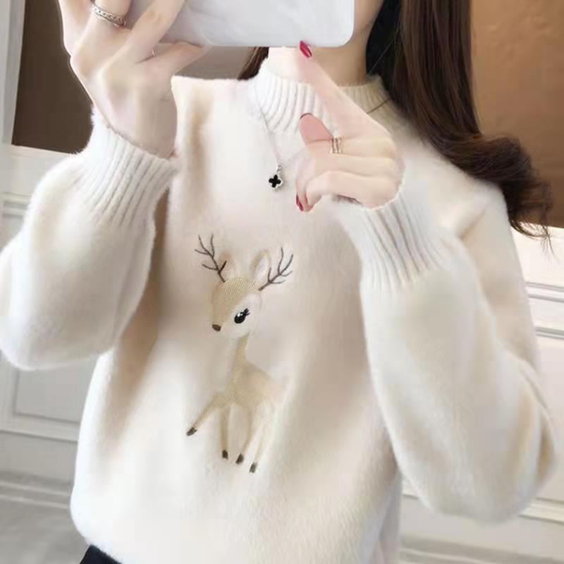 Women's Imitation Mink Mock Neck Sweater – Thickened Knitted Casual Bottoming Shirt for Students