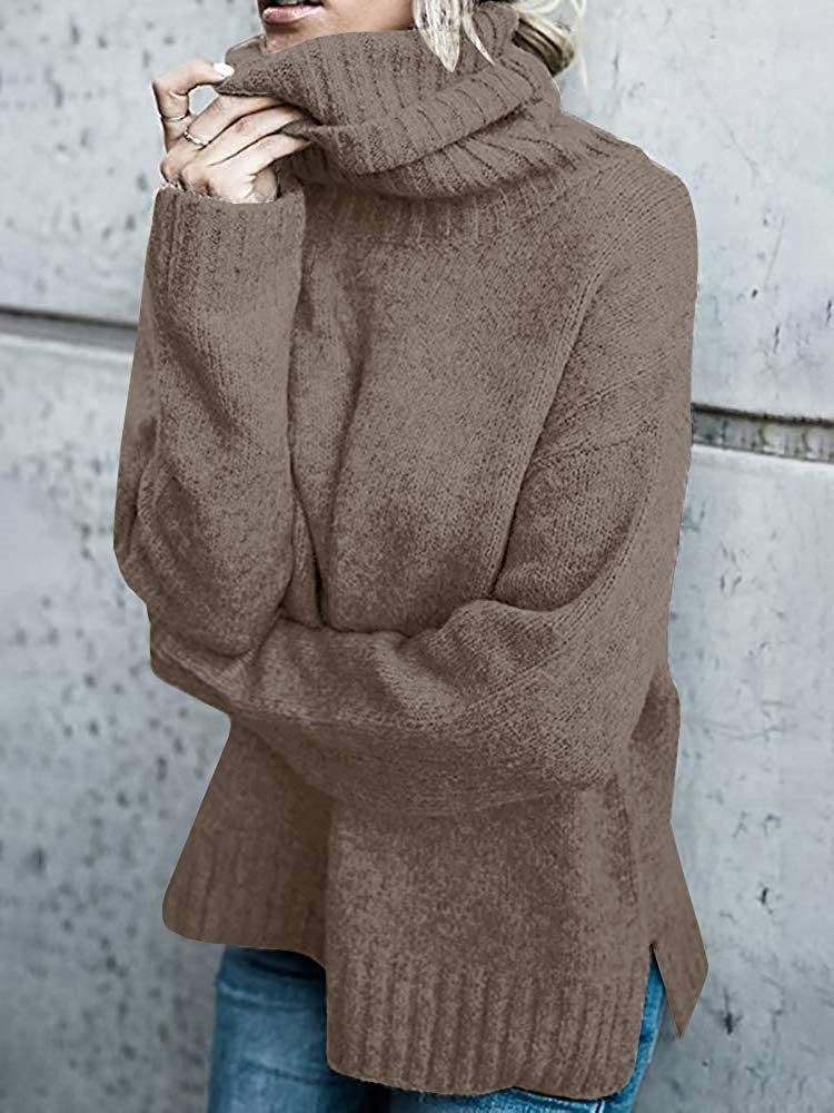 Women's Fashion Core-Spun Yarn Turtleneck Long Sleeve Knitted Pullover Sweater