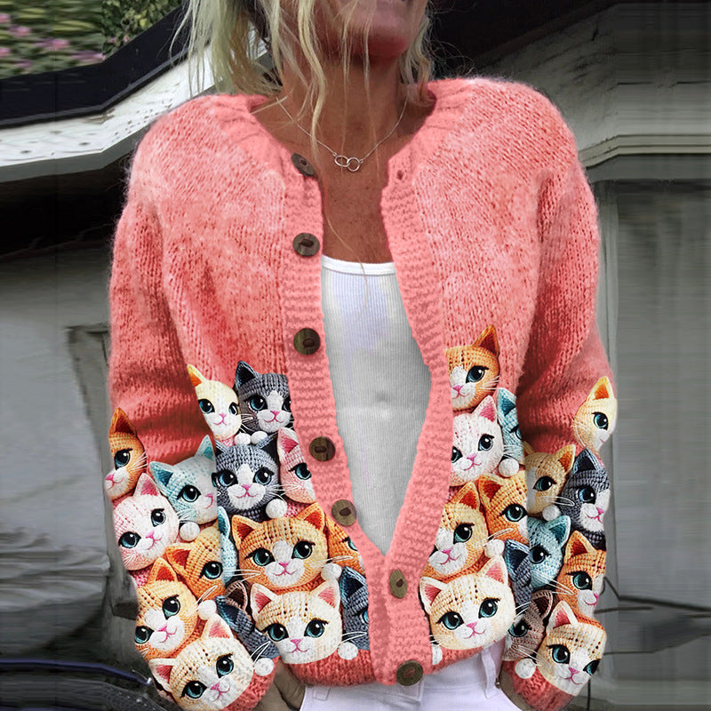 Women's 3D Digital Printed Knitted Cardigan Coat