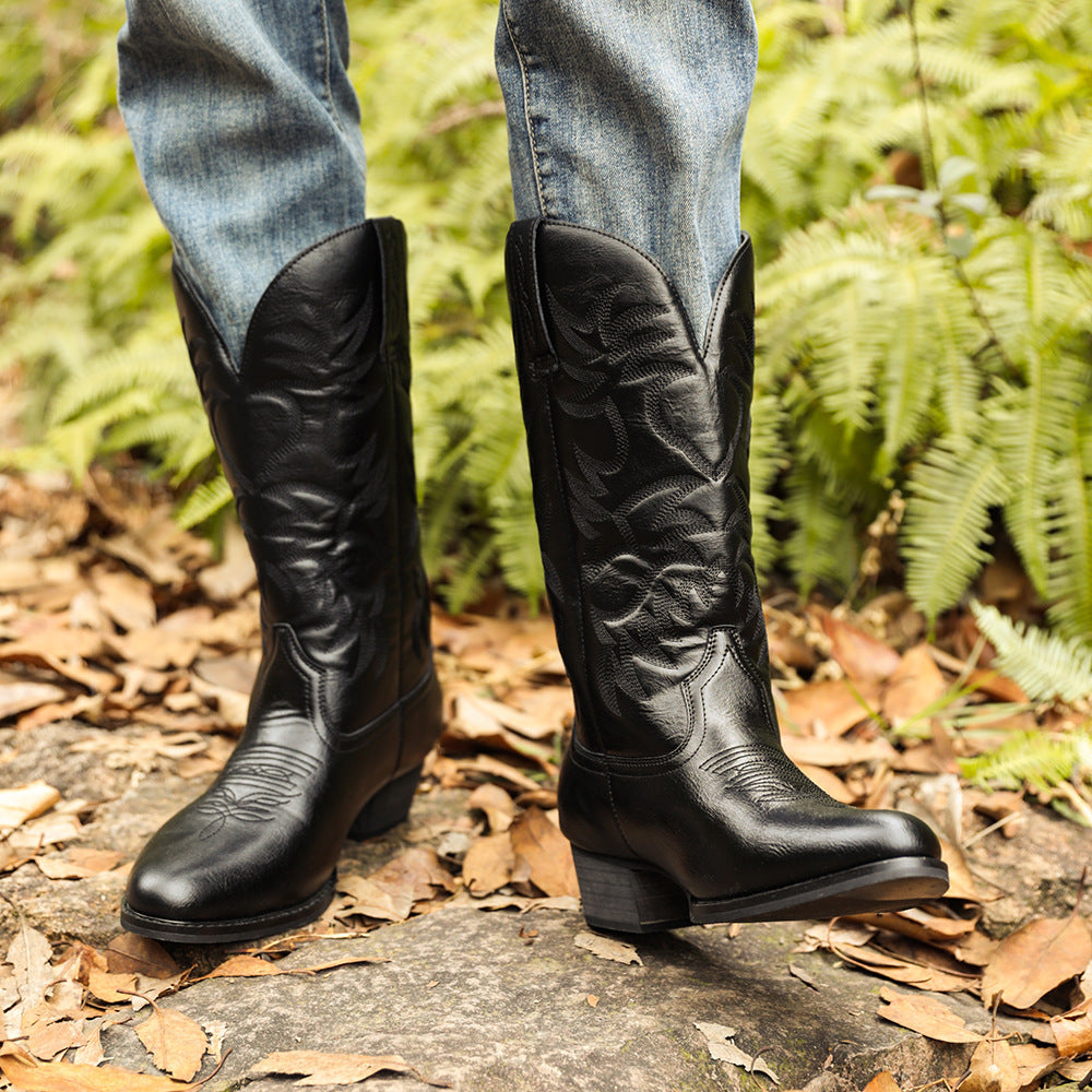 Embroidered High Heel Cowboy Boots for Men