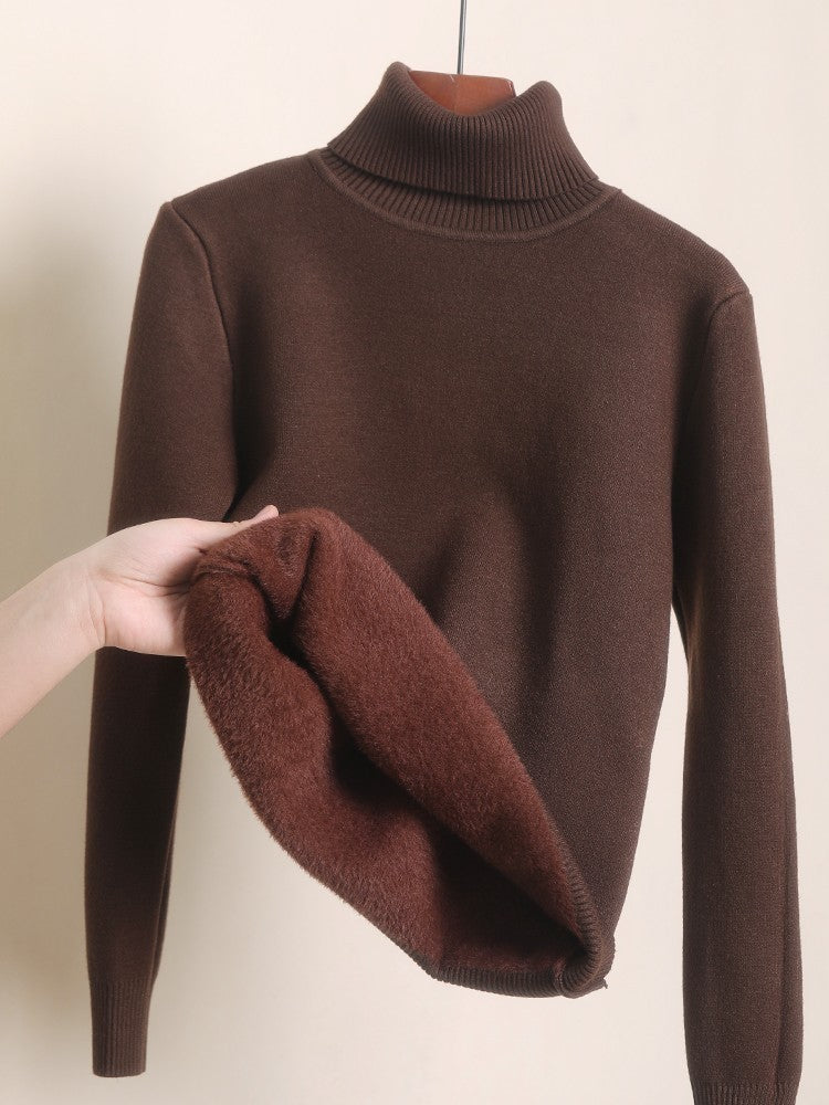 Fleece-Lined Thick Turtleneck Sweater for Women