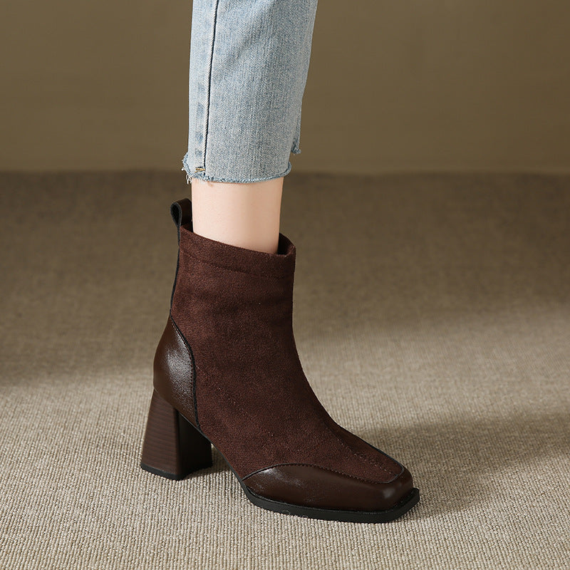 British Style Chunky Heel Booties for Wide Feet