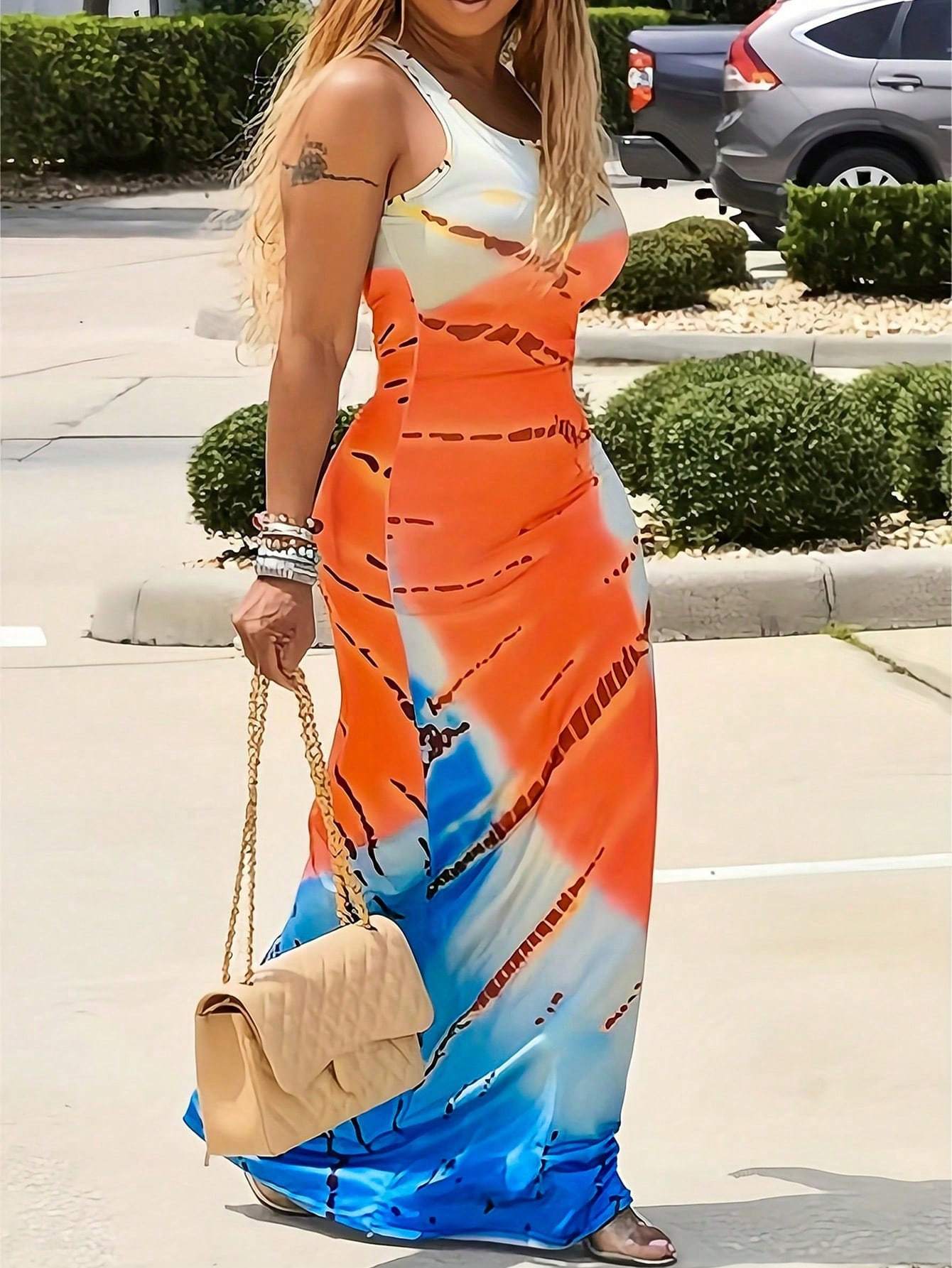 Women Fashionable Long Dress With Waistline Maxi Women Outfit