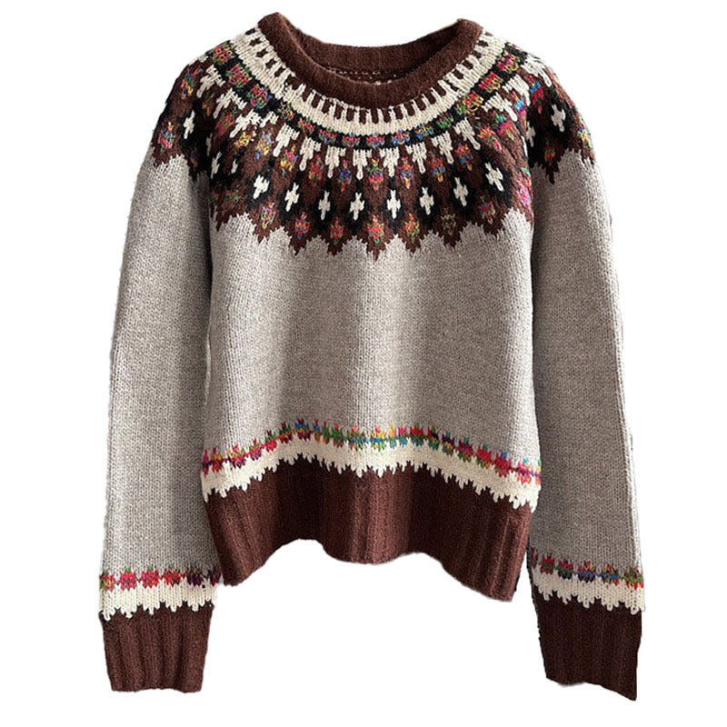 Retro Jacquard Sweater for Women, Loose and Casual Style