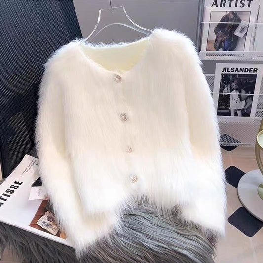 Women's Thickened Knitted Cardigan Sweater Coat for Autumn and Winter