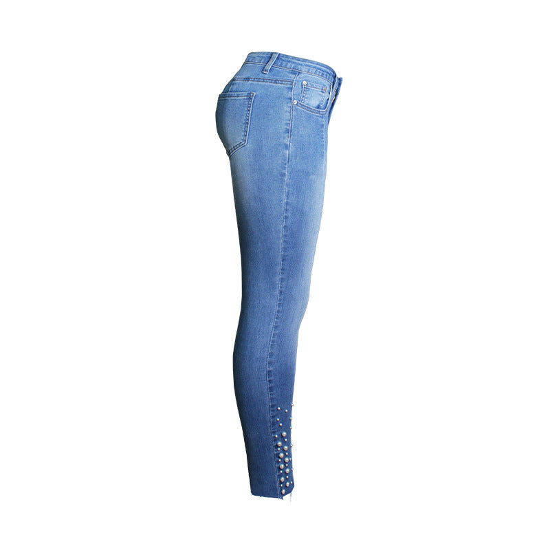 Popular Beaded Skinny Stretch Denim Jeans