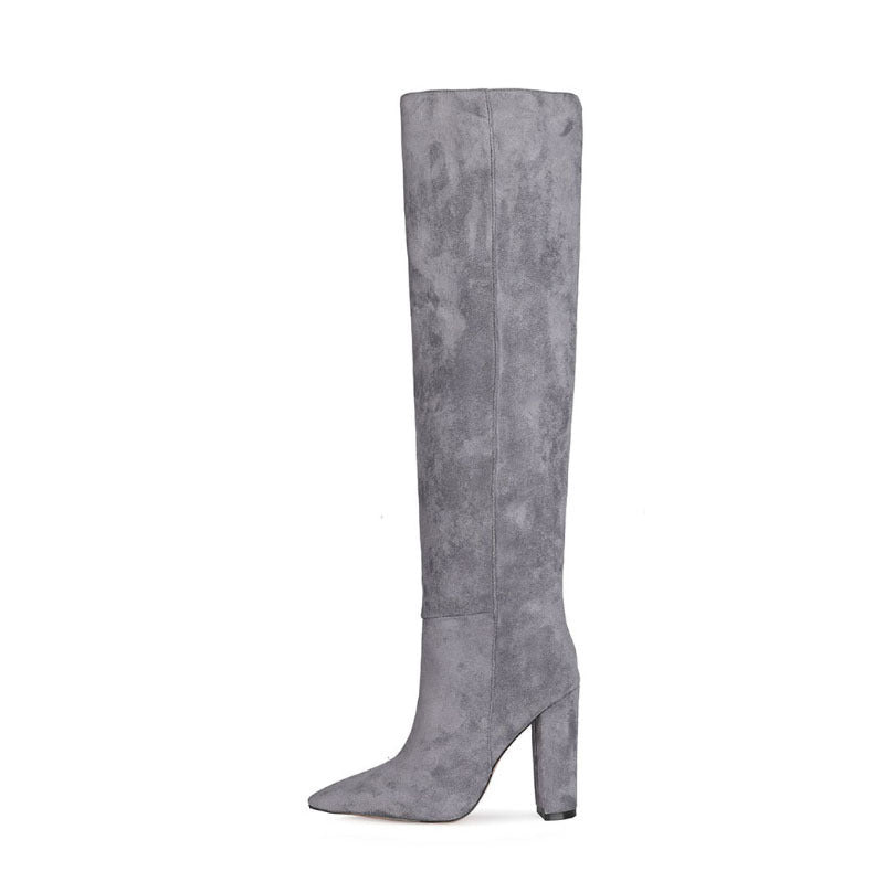 Women's Matte Over-the-Knee Pleated Boots – Thick Heel High Heels