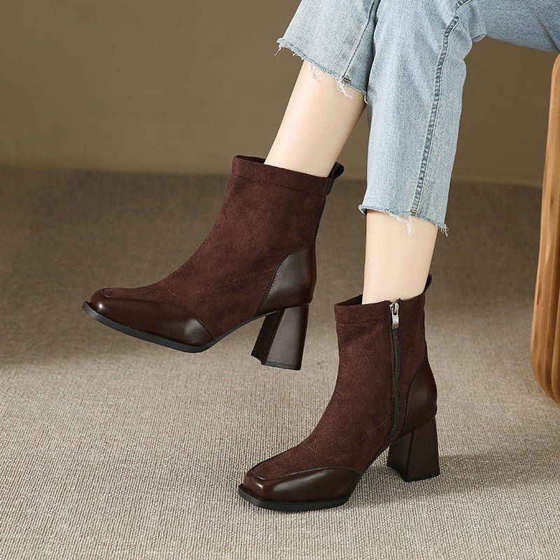 British Style Chunky Heel Booties for Wide Feet