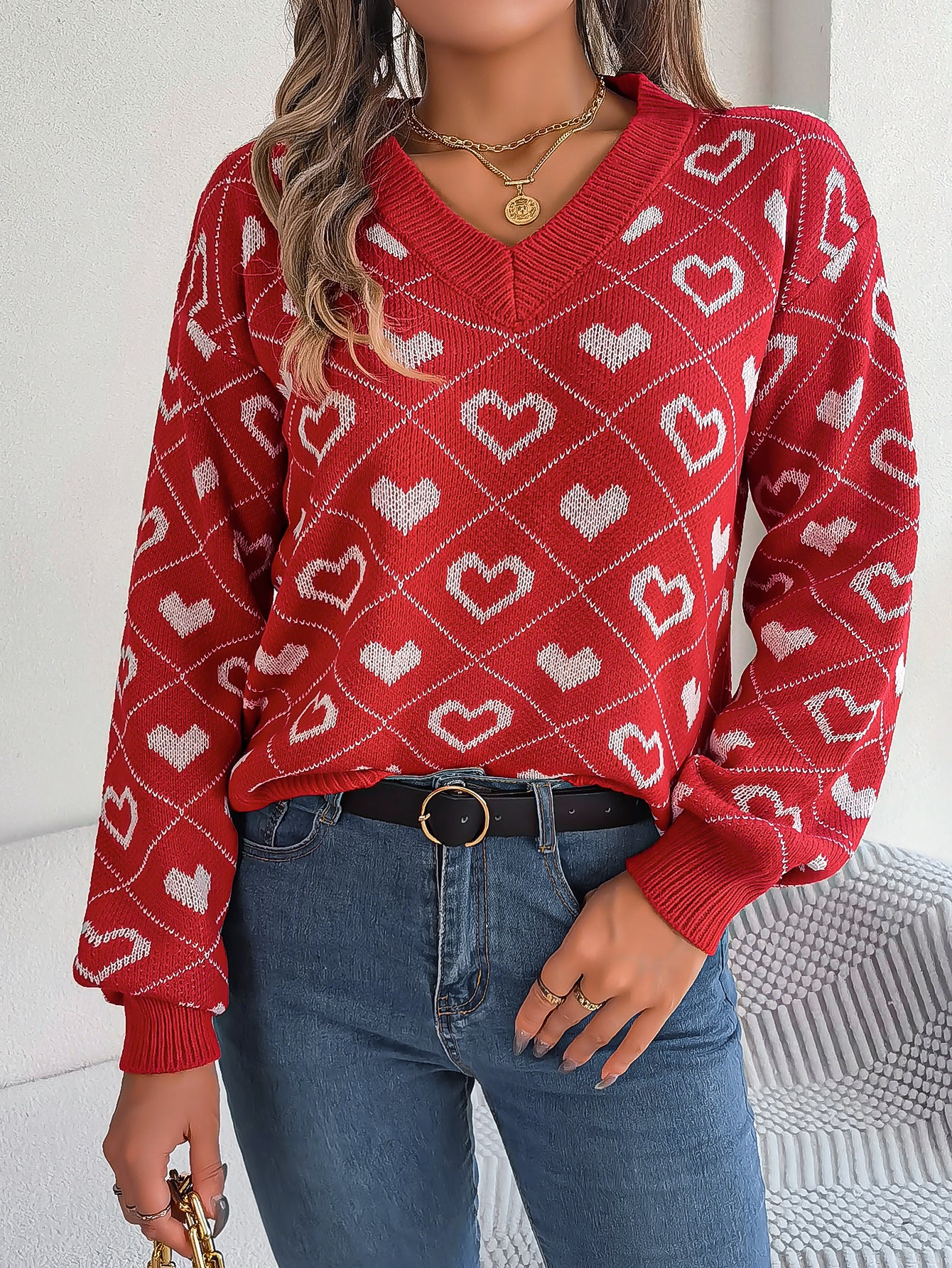 Christmas Women's Love Lantern Sleeve Pullover Sweater