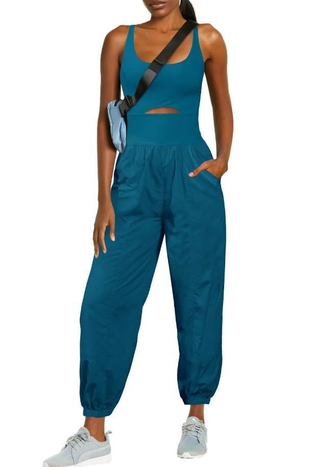 Women's Fashion Sports Yoga Jumpsuit – Hollow Cross Back, Comfortable Fit, and Outdoor Activewear