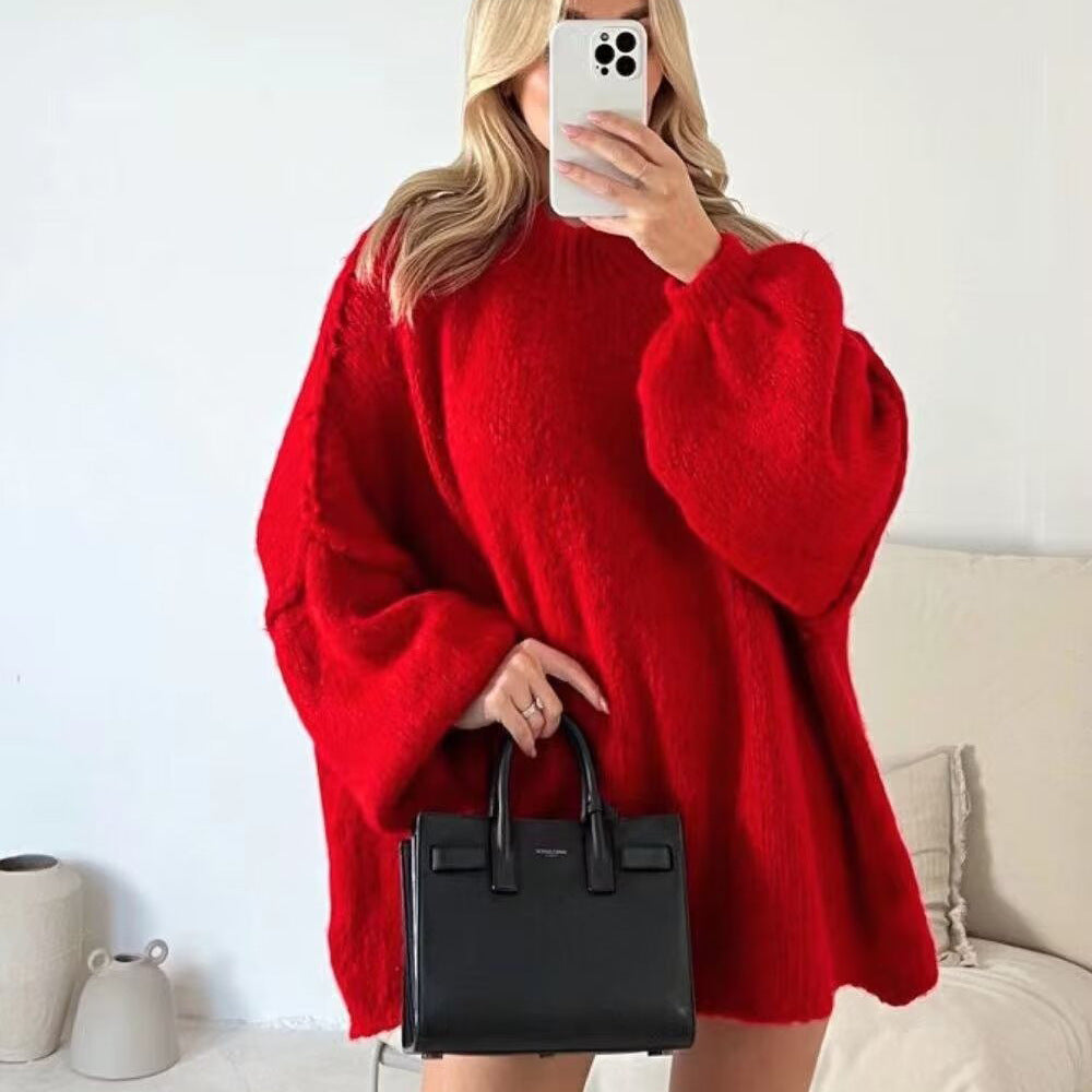 Casual All-Match Round Neck Long Sleeve Knitted Sweater for Women