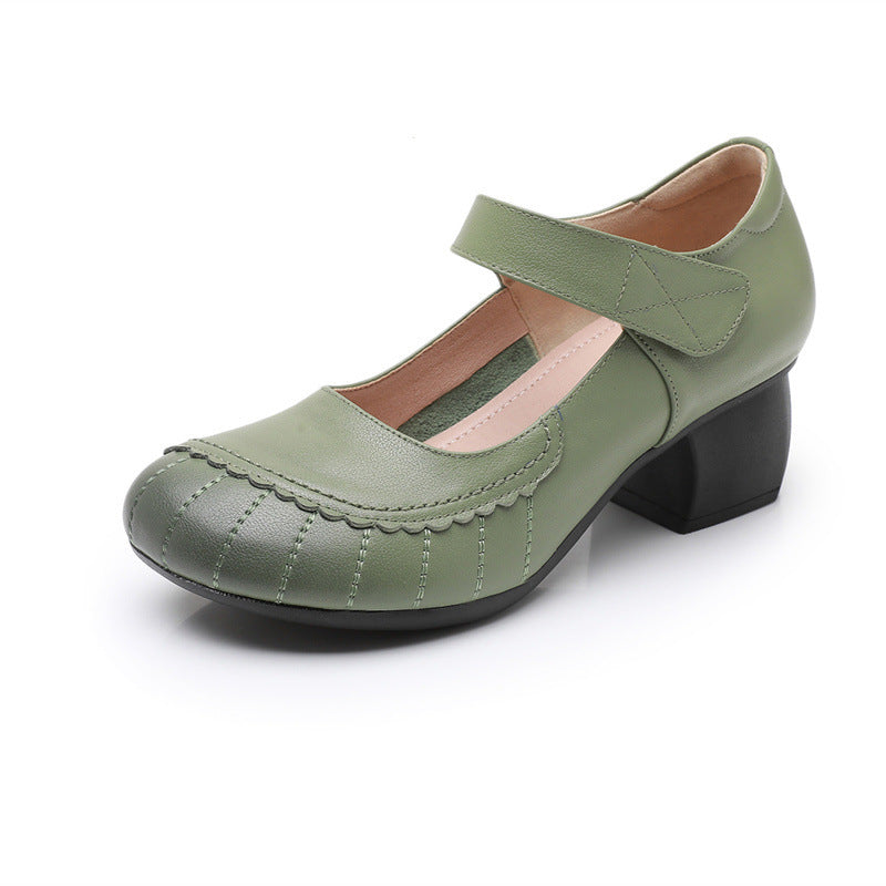 Velcro Low-Cut Genuine Leather Women's Pumps in Plus Size 43