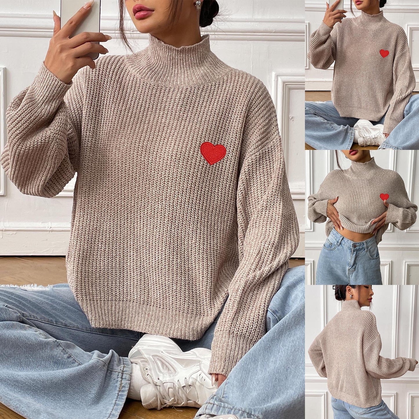 Half Turtleneck Pullover Sweater in Mixed Colors