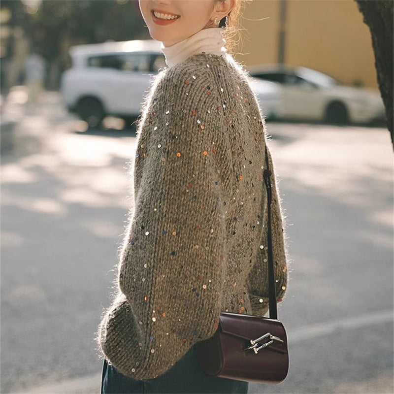 Vintage Gray Sequin Sweater Cardigan Coat