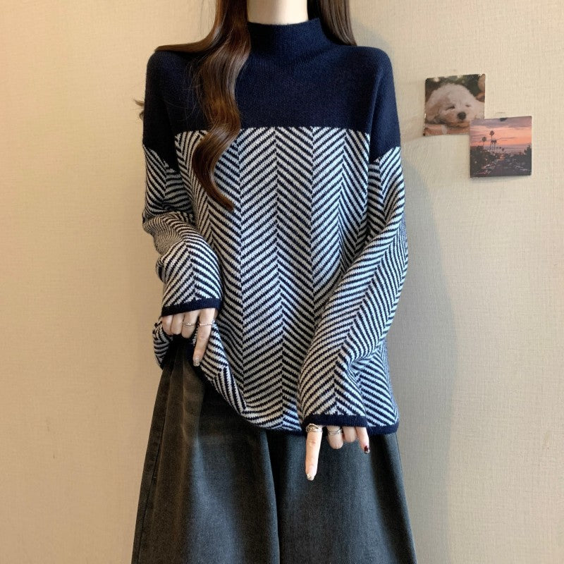 Half-Turtleneck Pullover Sweater – Youthful and Stylish Temperament Top