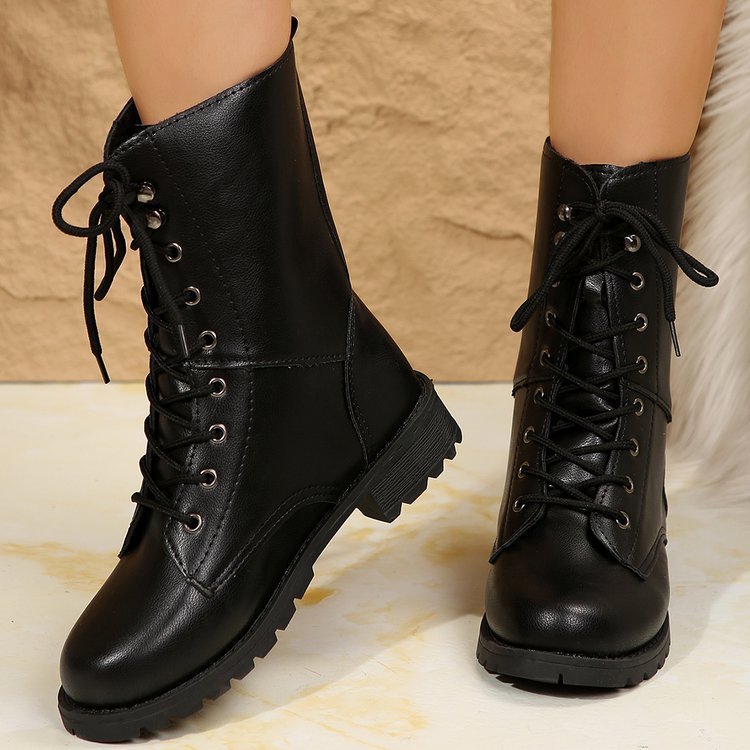 Women's Plus Size Lace-Up Flat Bottom Martin Boots