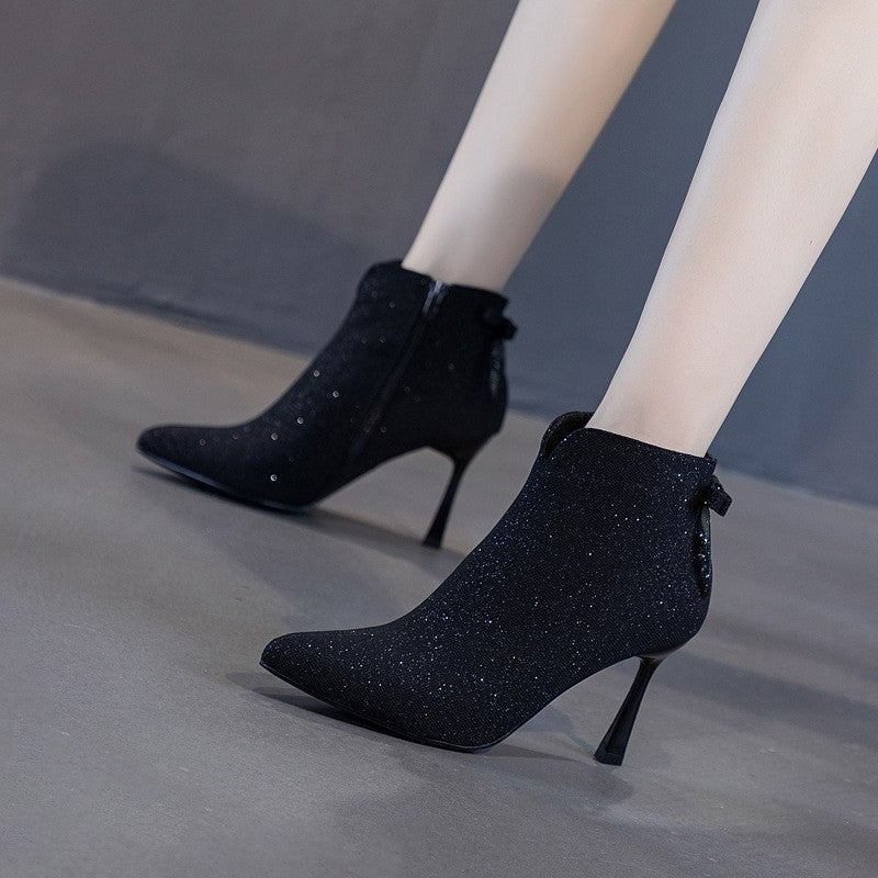 Women's Bow Booties with Stiletto Heels and Pointed Toes