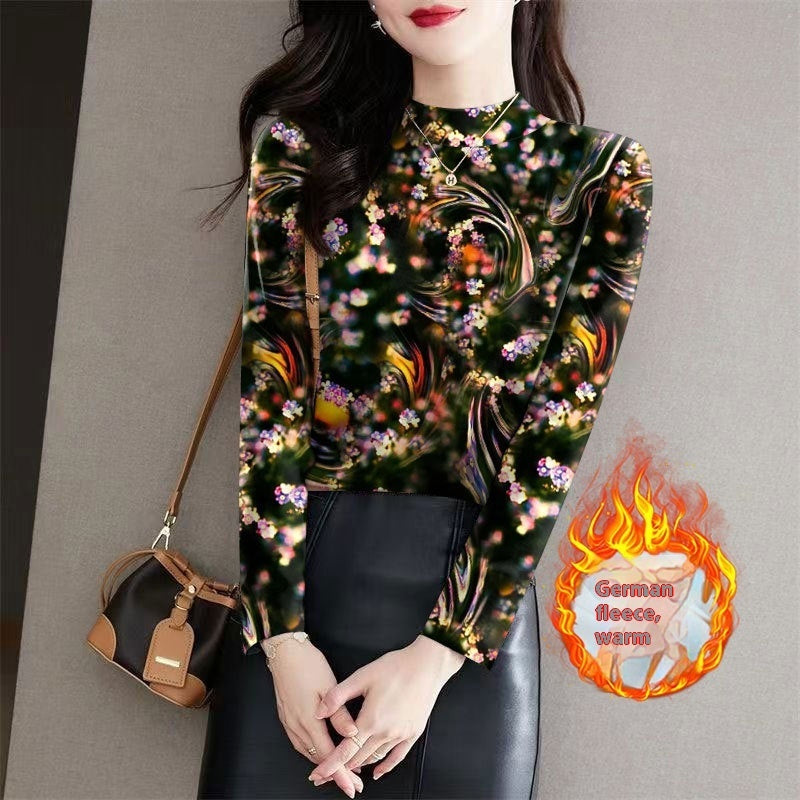 Women's Half Turtleneck Printed Outerwear Bottoming Shirt