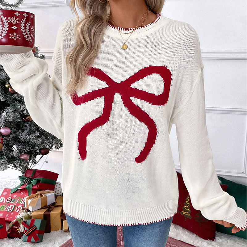 Loose-Fit Round Neck Long Sleeve Christmas Sweater