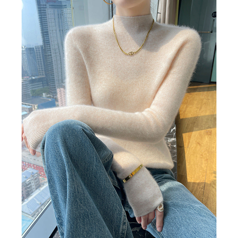 Half-Turtleneck Cashmere Slim Sweater – Perfect as a Bottoming Shirt