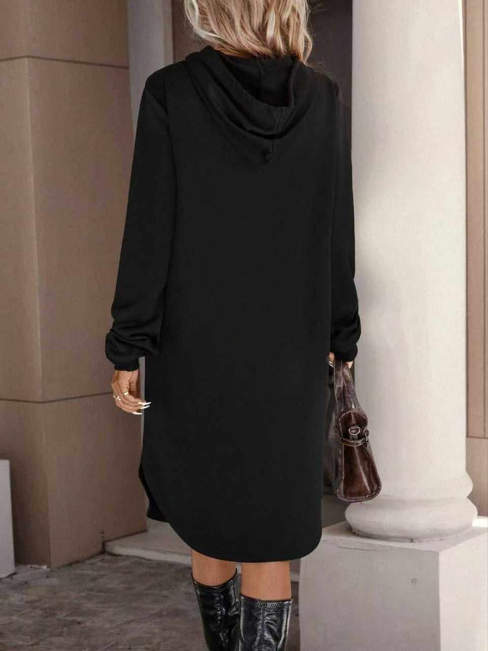 Women's Hooded Long-Sleeve Solid Color Dress