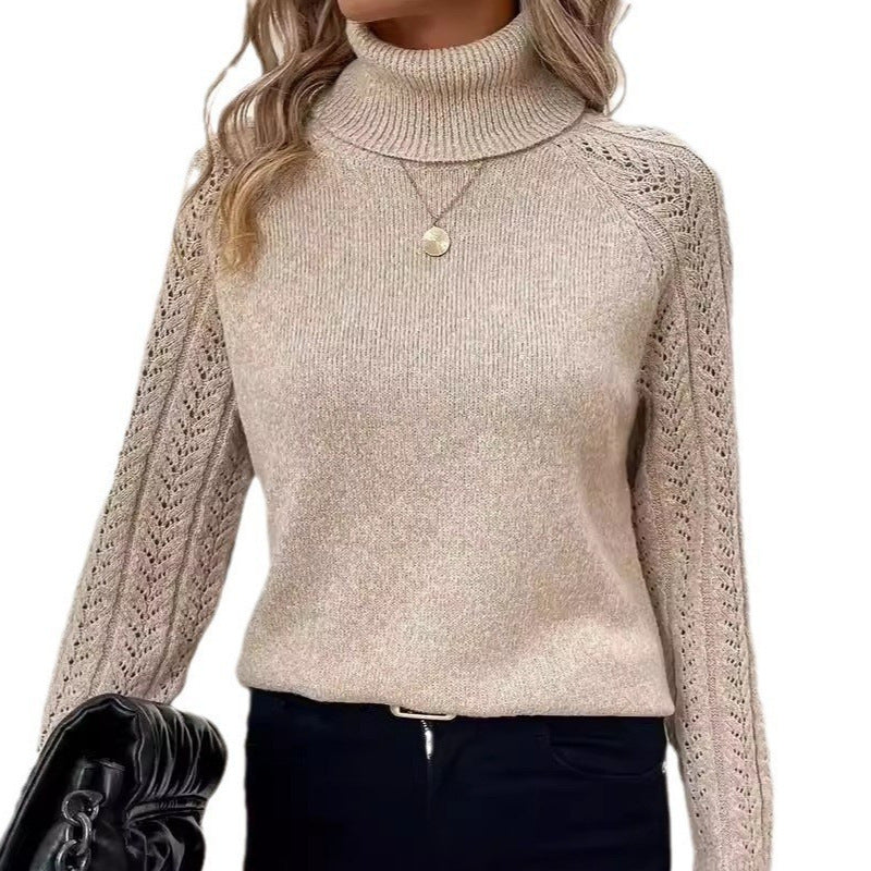 Women's Turtleneck Long Sleeve Sweater Pullover with Hollow Out Design