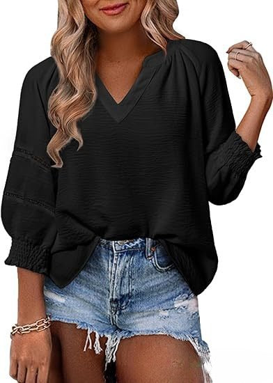 New Women's V-neck Casual Solid Color Long Sleeve Loose Shirt