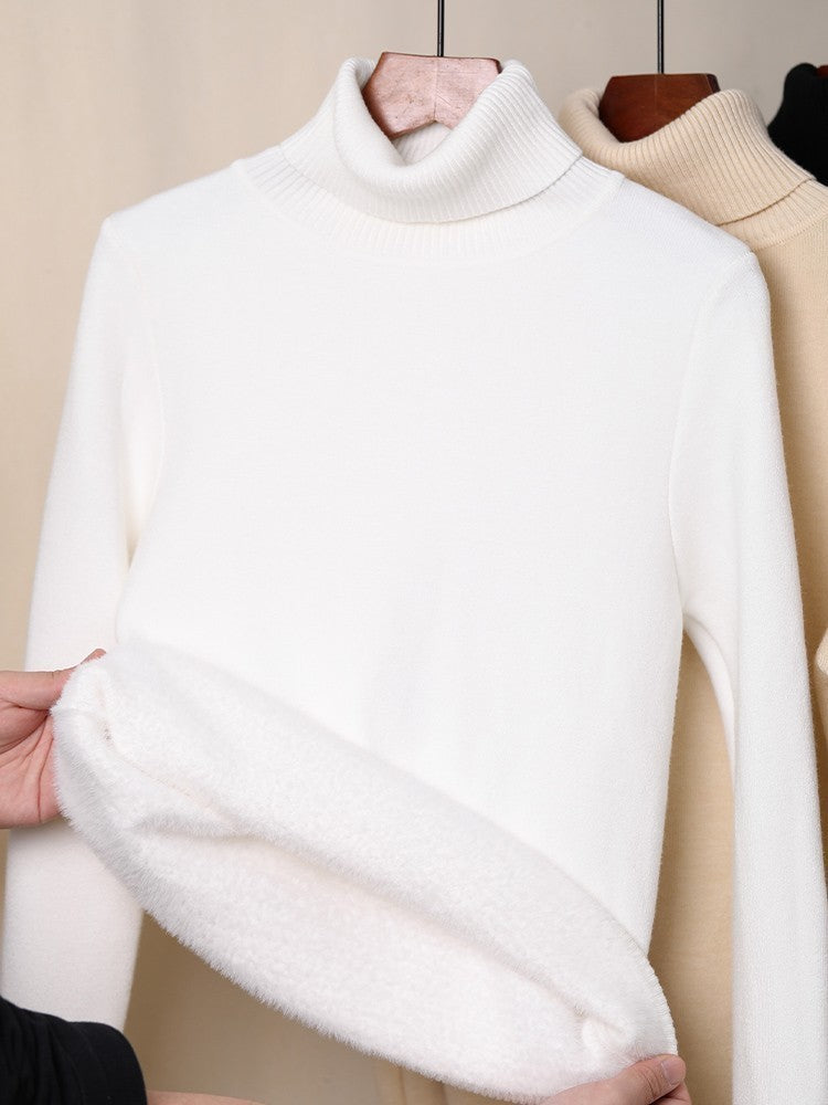 Fleece-Lined Thick Turtleneck Sweater for Women