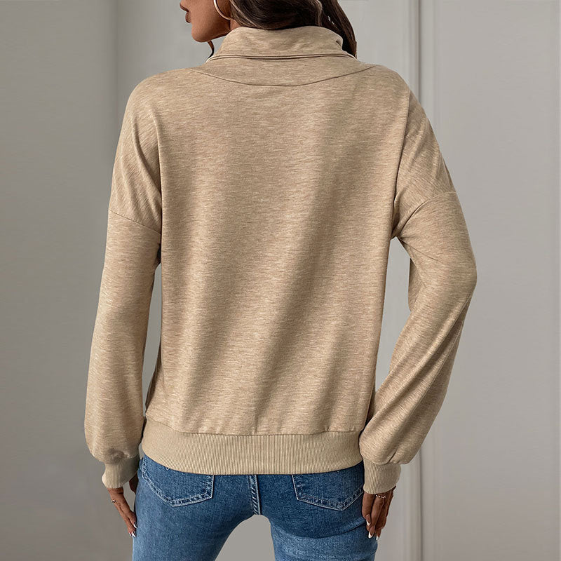 Button Stand Collar Sweater with Pleating