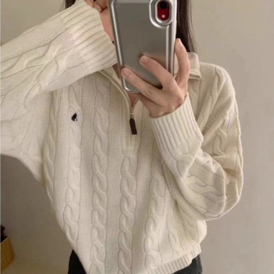 Twist Pattern Solid Color Long Sleeve Knitted Top - Soft and Stylish All-Match Sweater