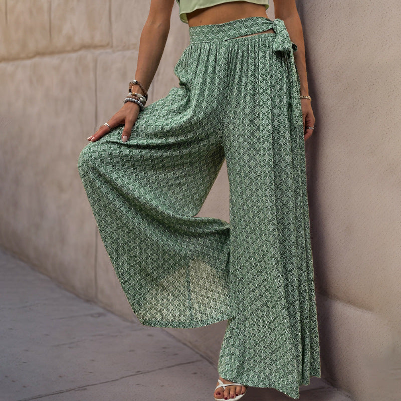 Women's Lace-Printed Flared Wide-Leg Pants