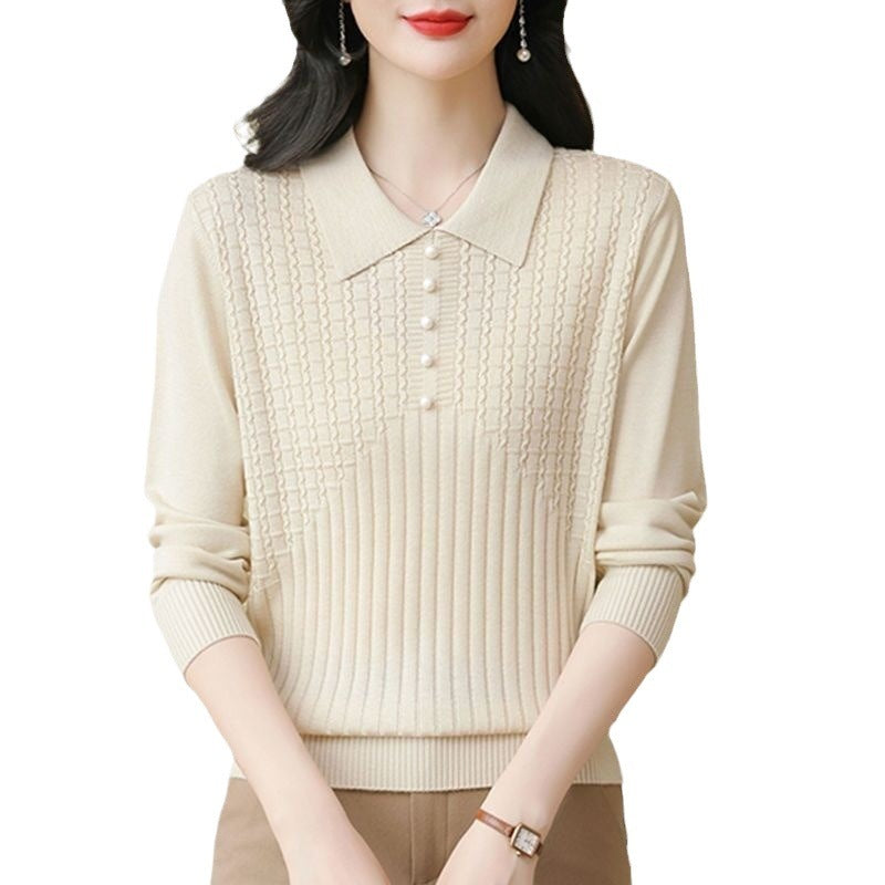 Beaded Lapel Knit Sweater for Women - Youthful and Stylish Design