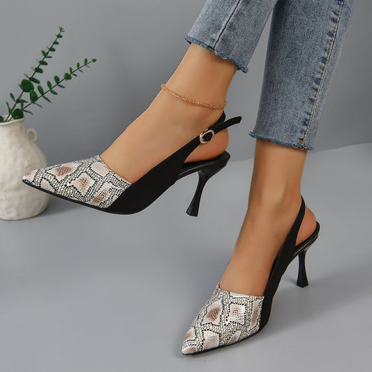 Snake Skin Pattern High-Heeled Fashion Sandals for Women