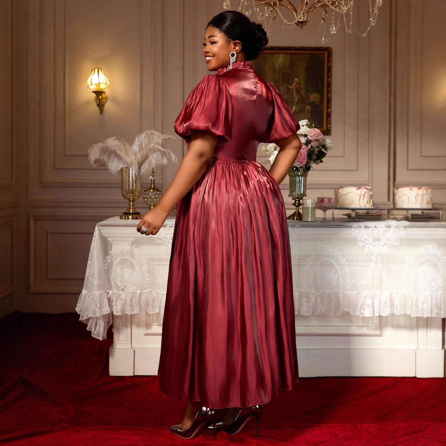 Women's Versatile Non Elastic Lantern Bubble Sleeve Dress