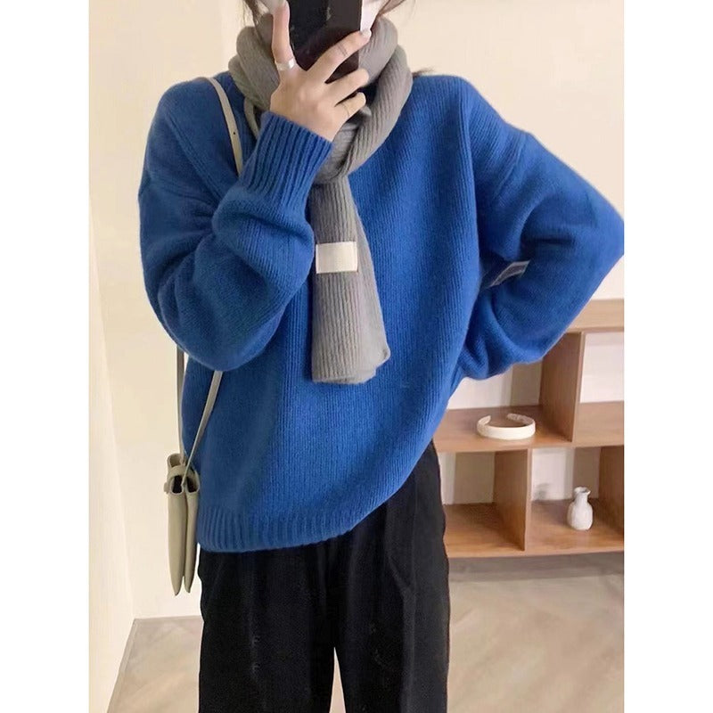 Leisure Milk Round Neck Sweater for Women