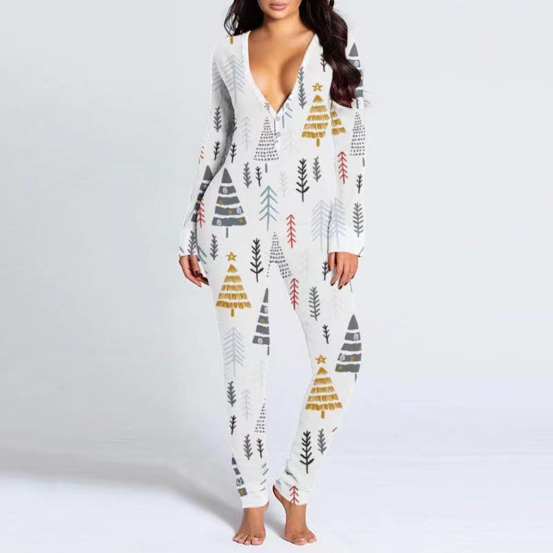 Women's Printed Button-Up Tight Jumpsuit