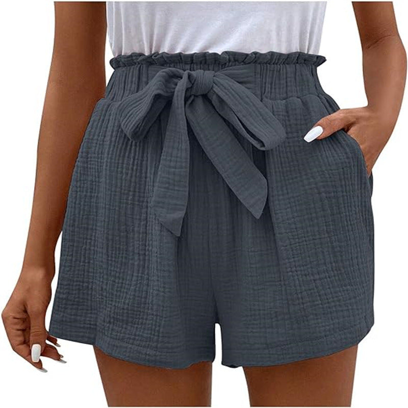 Women's Loose High-Waisted Elastic Waist Solid Color Casual Shorts with Wide Legs