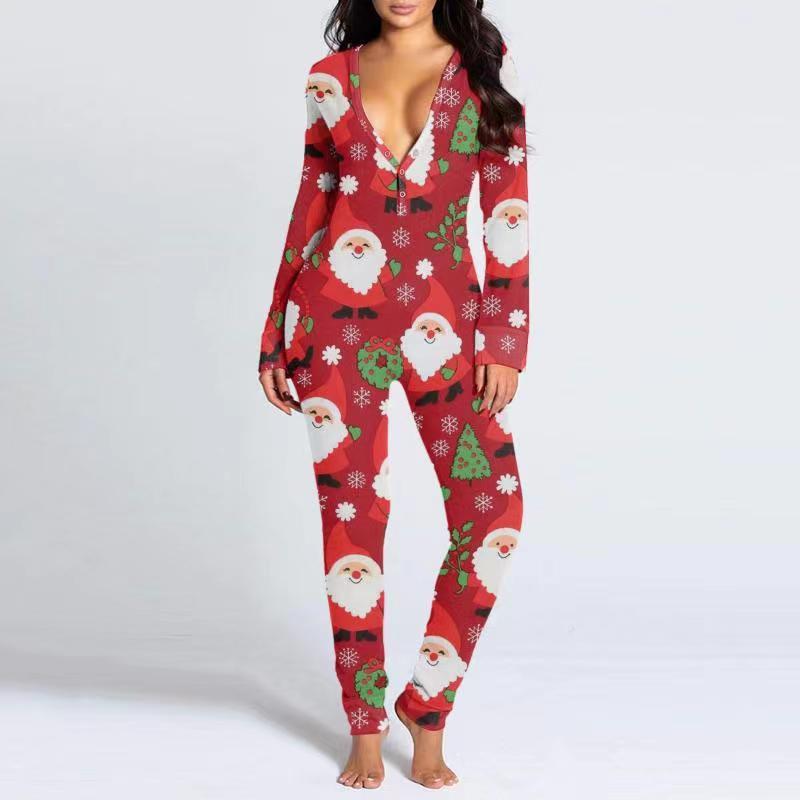 Women's Printed Button-Up Tight Jumpsuit