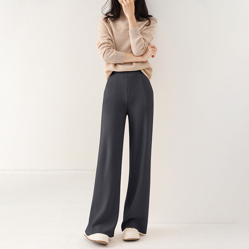 High-Waist Thickened Knitted Mop Trousers – Casual and All-Match