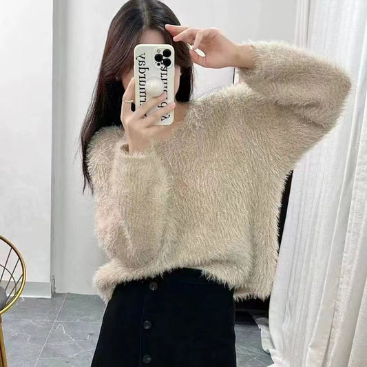 Korean Style Simple V Neck Knitted Pullover Sweater