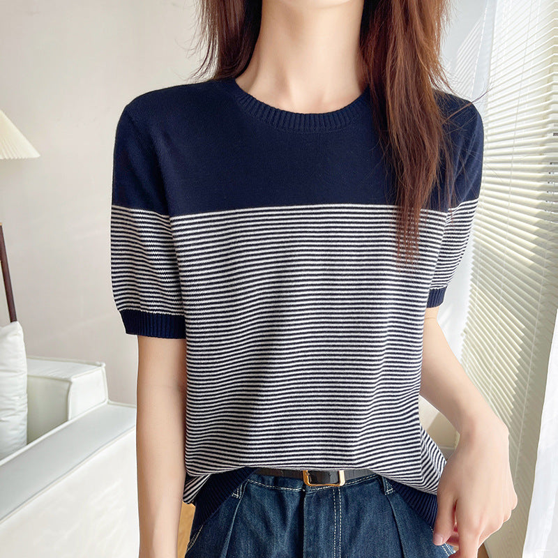 Women's Fashion Striped Cotton Knit T-shirt