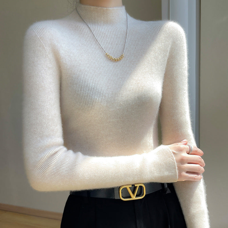 Seamless Half-Turtleneck Cashmere Slim Top – Simple Autumn and Winter Style