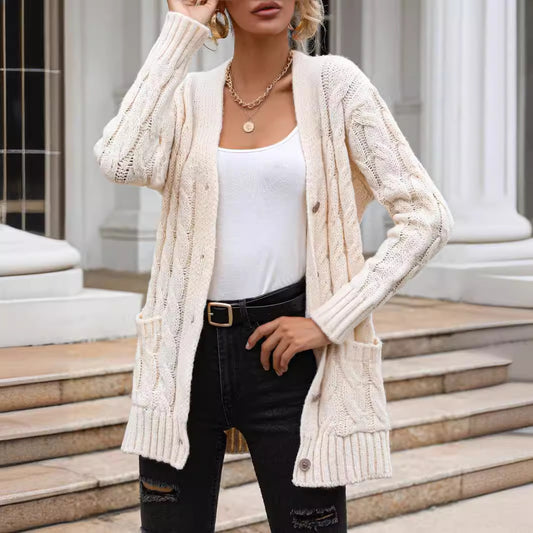 Women's Solid Color Twisted Single-Breasted Knitted Cardigan