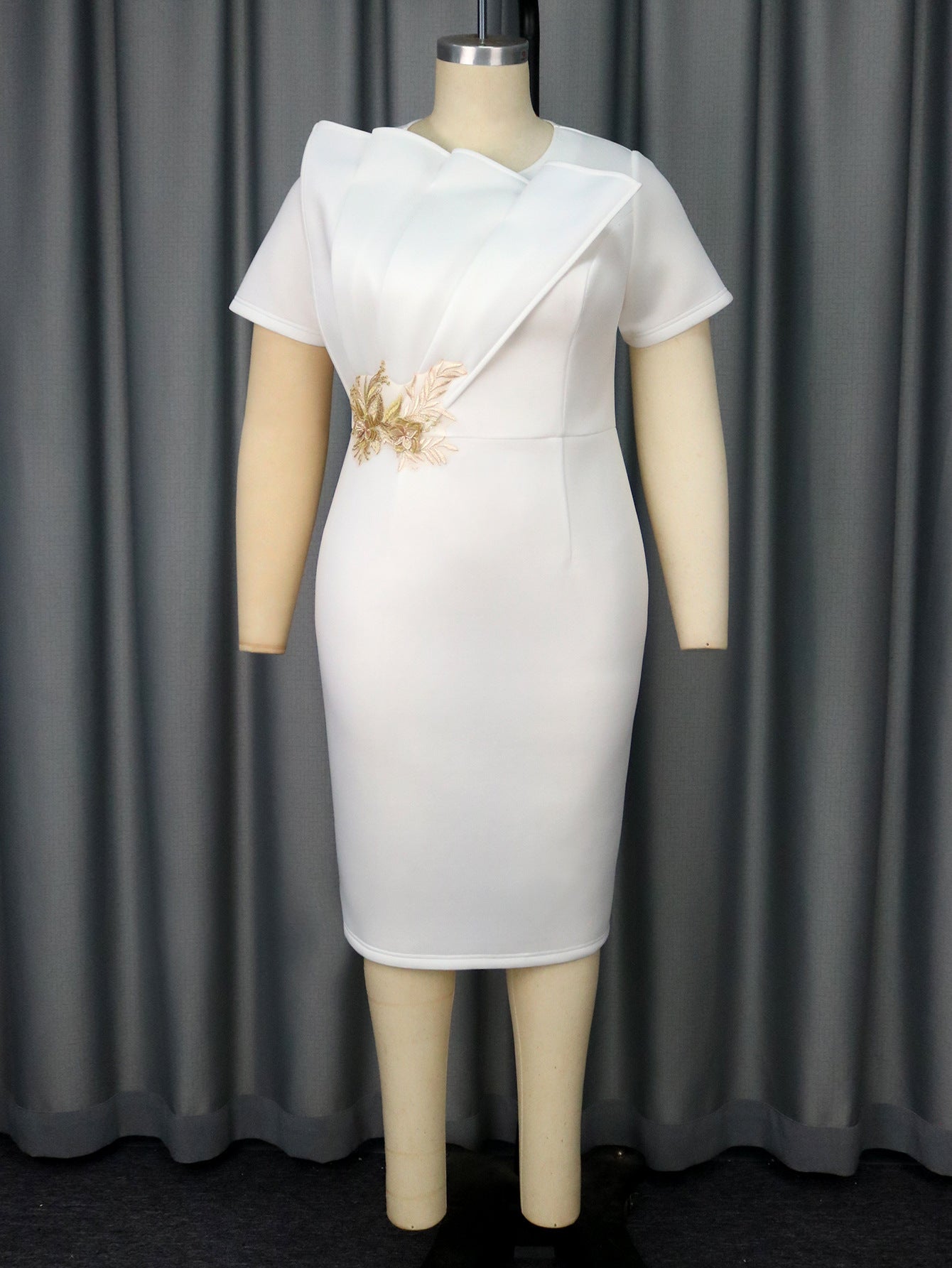 Embroidered Short Sleeve Banquet Party High Waist Dress