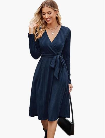 Mid-Length Dress with Belt and Pockets